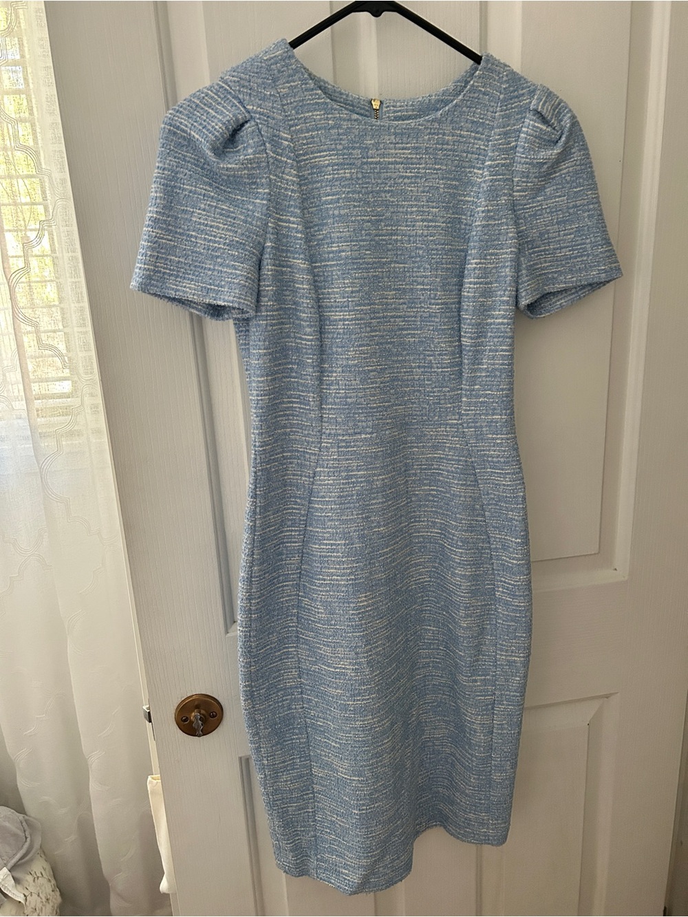 Calvin Klein Light Blue Tweed Midi Sheath Dress